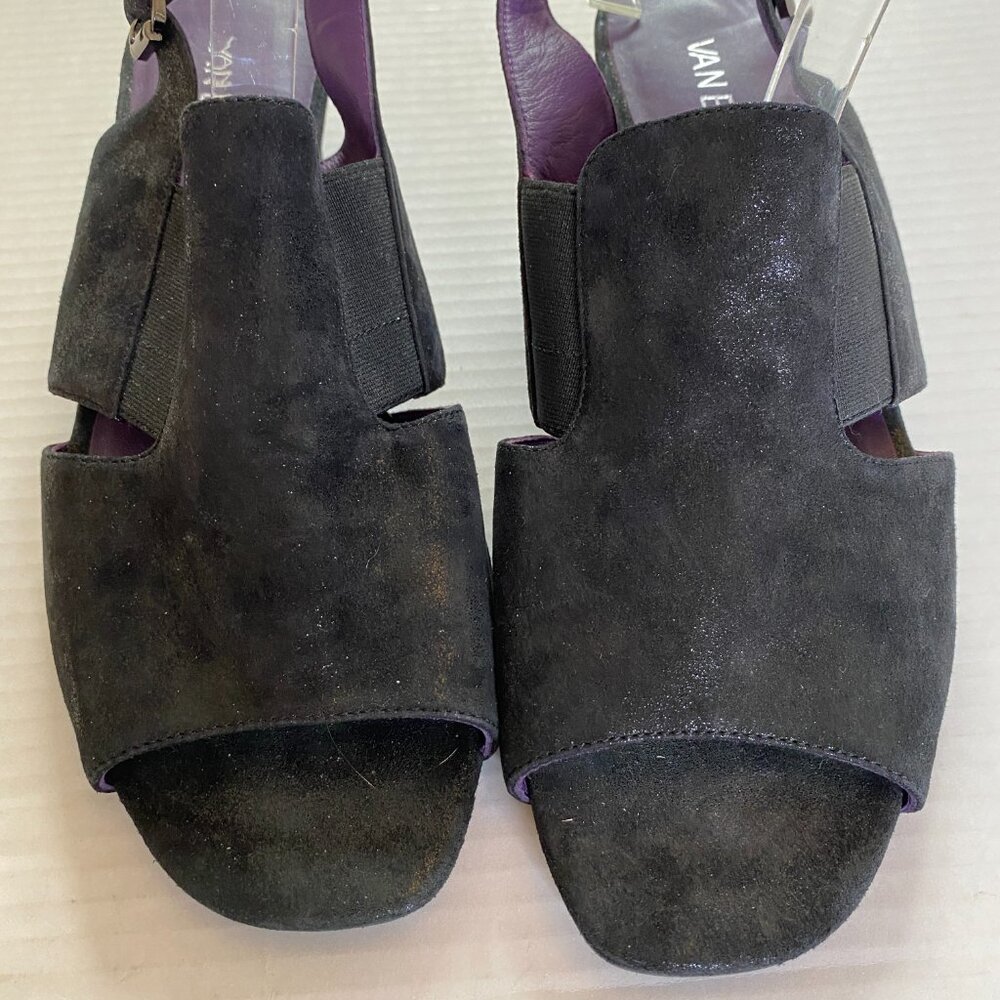 Van Eli NWOB Flory Black Suede Open Toed Wedge Matrix Goth Sandal Size 10W